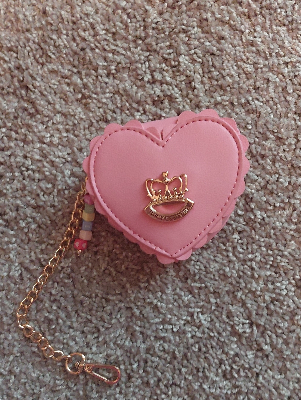 Juicy Couture Pink Heart Coin Purse with Gold Crown Charm